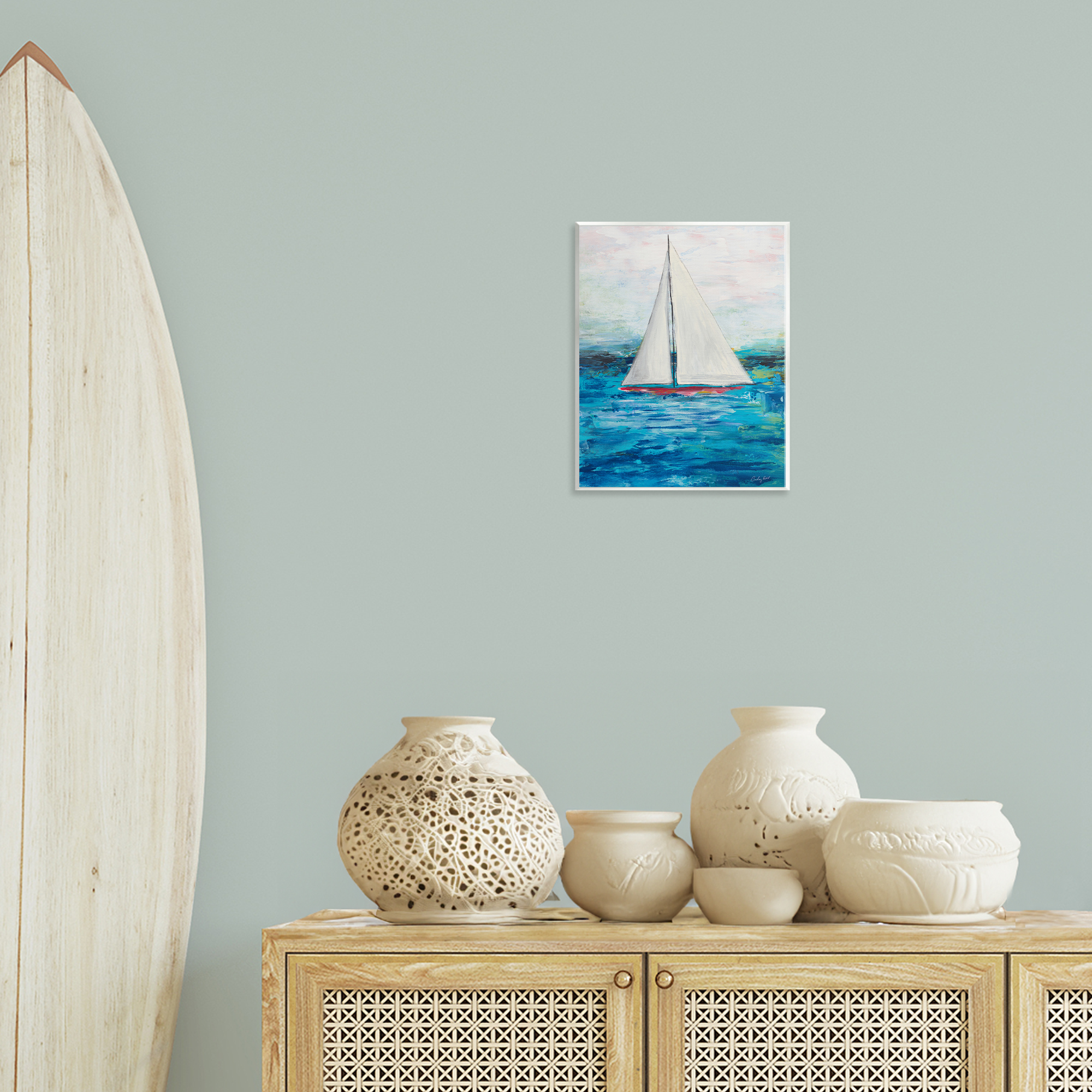 Stupell Industries Boat Setting Sail Coastal Painting Unframed Art Print Wall Art, 11 x 14