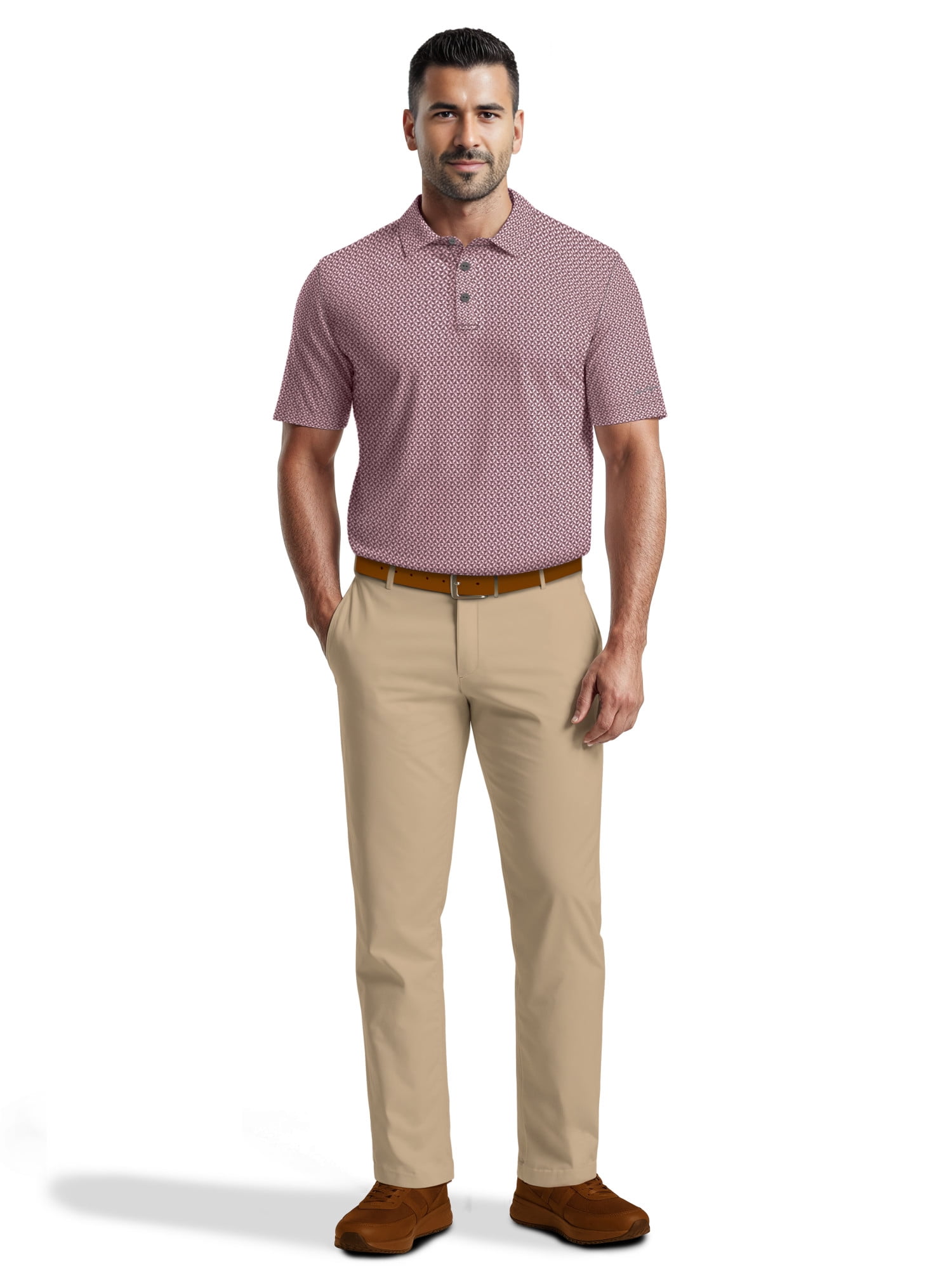 Ben Hogan Men's & Big Men's Performance Mini Geometric Print Short Sleeve Golf Polo Shirt, Sizes S-5XL