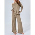 thumbnail image 2 of Biekopu Women’s Two Piece Pajama Set Long Sleeve Off Shoulder Knit Tops and Wide Leg Pants Set Loungewear, 2 of 8