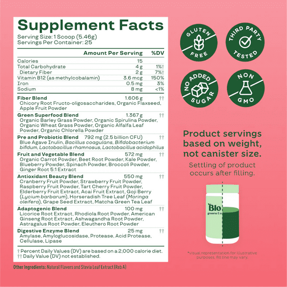 Bloom Nutrition Greens & Superfoods Powder, Watermelon, 25 Servings