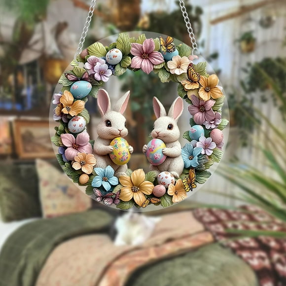 Boovnll Easter Decor, Easter Wreath Happy Acrylic Pendant, Easter Decorations, Easter Decorations for Home, Easter Decorations Outdoor