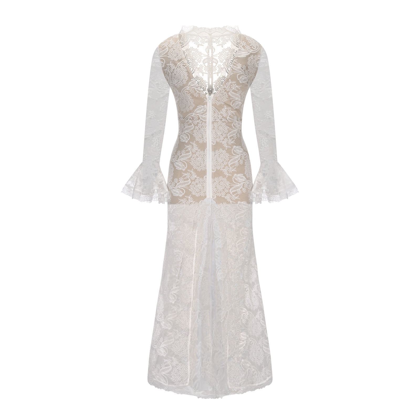 Women's Mermaid Wedding Dresses for Bride 2023 See Through Floral Lace