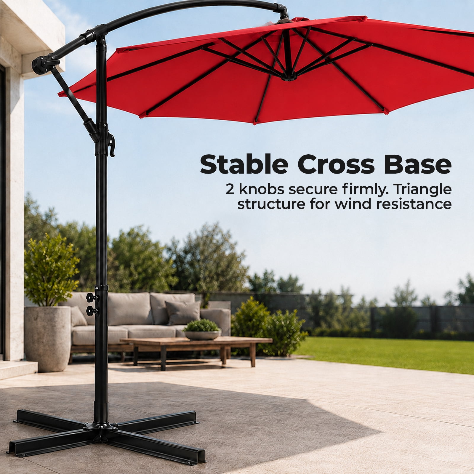 Alvantor 9.8FT Offset Cantilever Patio Umbrella with Crank & 8 Ribs, Easy Tilt Adjustment, UPF 50+ UV Protection for Backyard Patio Lawn
