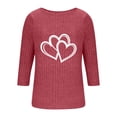 thumbnail image 3 of SYMOID Womens Double-Heart Graphic Crew Neck 3/4 Sleeve Top - Nylon-Spandex Ribbed, Wine, Relaxed Fit, Sizes S-XXL,Size M, 3 of 5