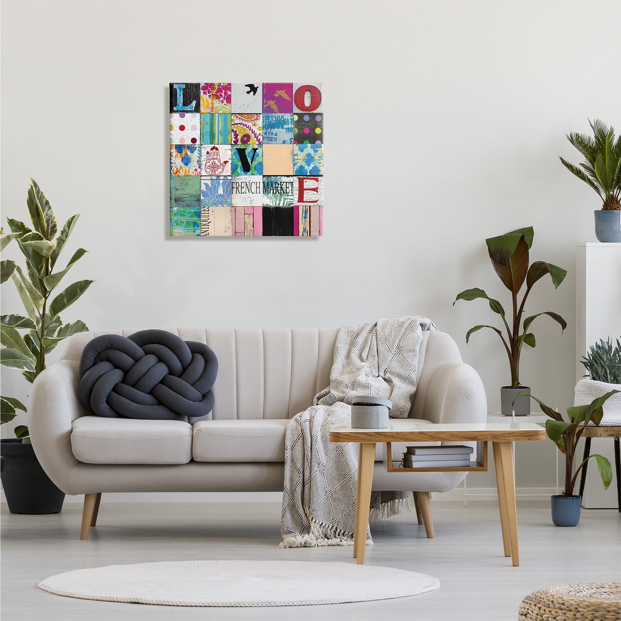 Stupell Industries Love Typography Collage Vintage Icons Patchwork, 24 x 24, Designed by Charlie Carter