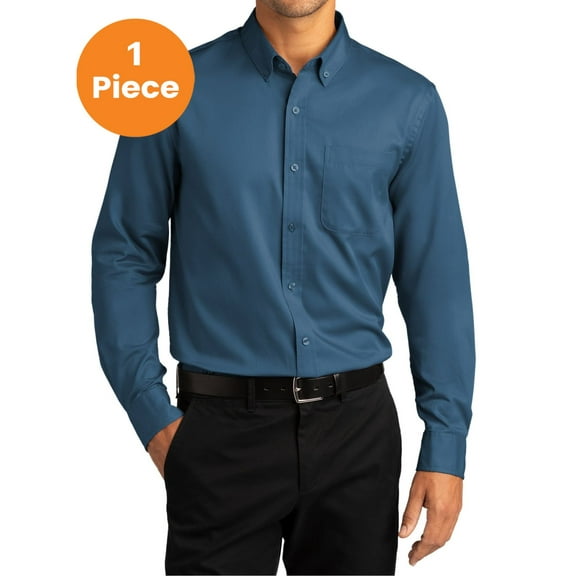 Port Authority W808 Long Sleeve SuperPro React Twill Shirt, Purple, S, Mens Casual Button Down Shirts