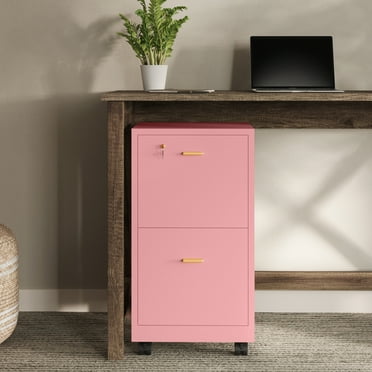Lavish Home 2 Drawer File Cabinet - Rolling Filing Cabinet with Lock (Pink)