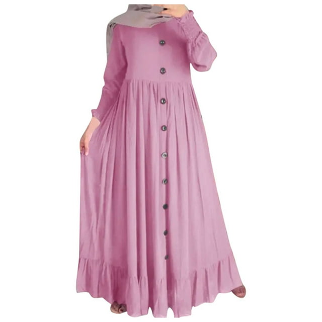 Kcodviy Nouvelle Robe Maxi Rétro Décontractée en Lin Musulman de Saison pour Femmes, Vêtements d'Affaires d'Été pour Femmes, Commodes pour Femmes, Coupe Ample, Col Rond, Volants, Robe de Plage pour Femmes, Ourlet de Robe pour Femmes Grande Taille, Longues Tailles de Robe