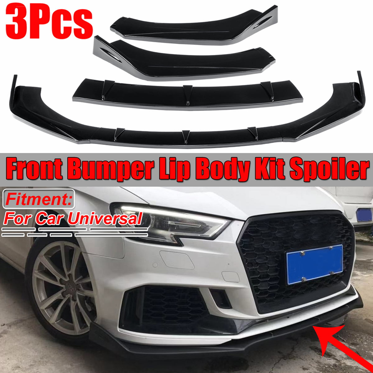 Universal Carbon Front Bumper Lip Body Kit Spoiler Wing For Honda BMW Audi Benz
