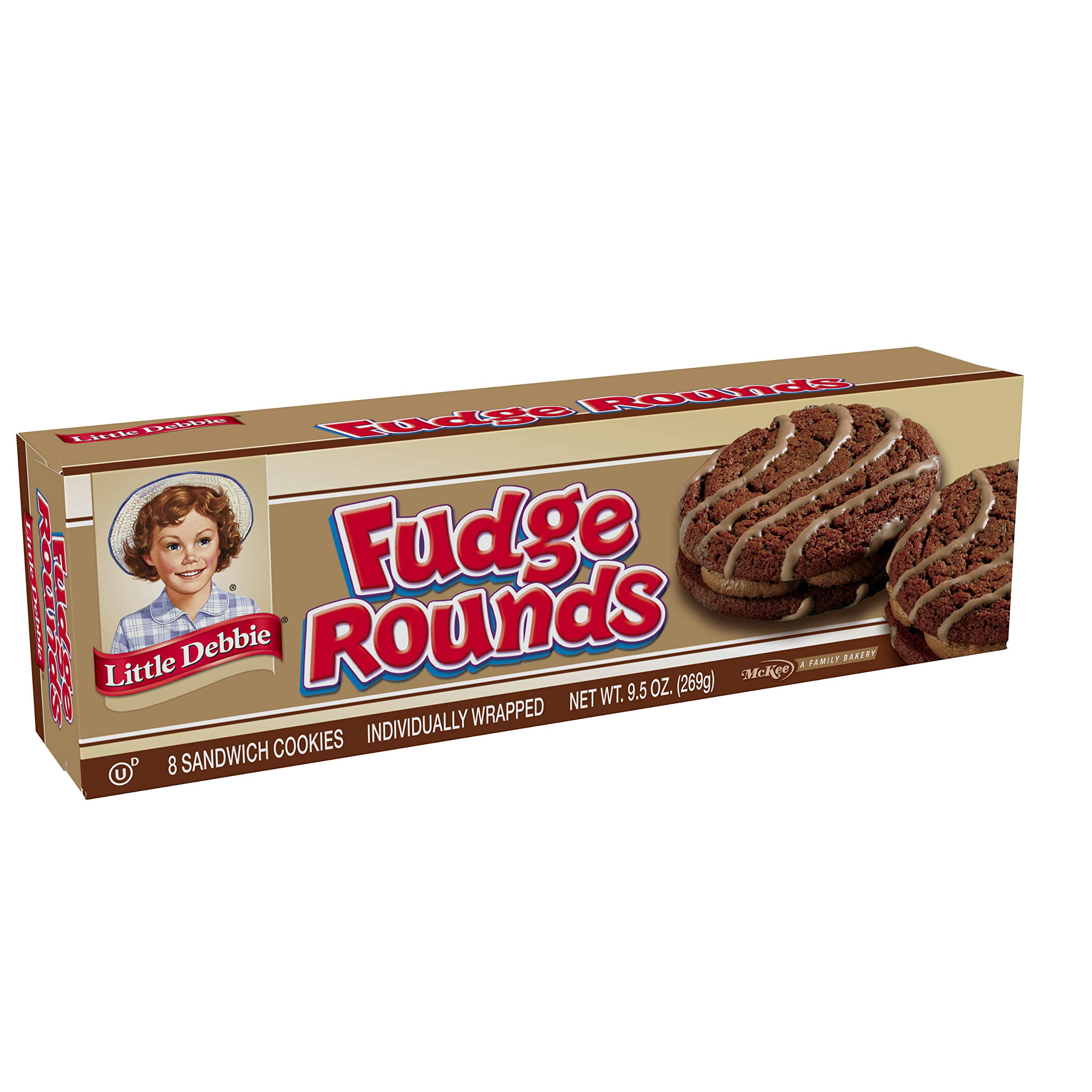 Little Debbie Fudge Rounds, 4 Boxes of 32 Individually Wrapped Chocolate Sandwich Cookies with Fudge Creme