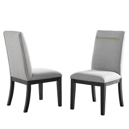 Bowery Hill Gray Fabric and Rubbed Charcoal Dining Side Chair