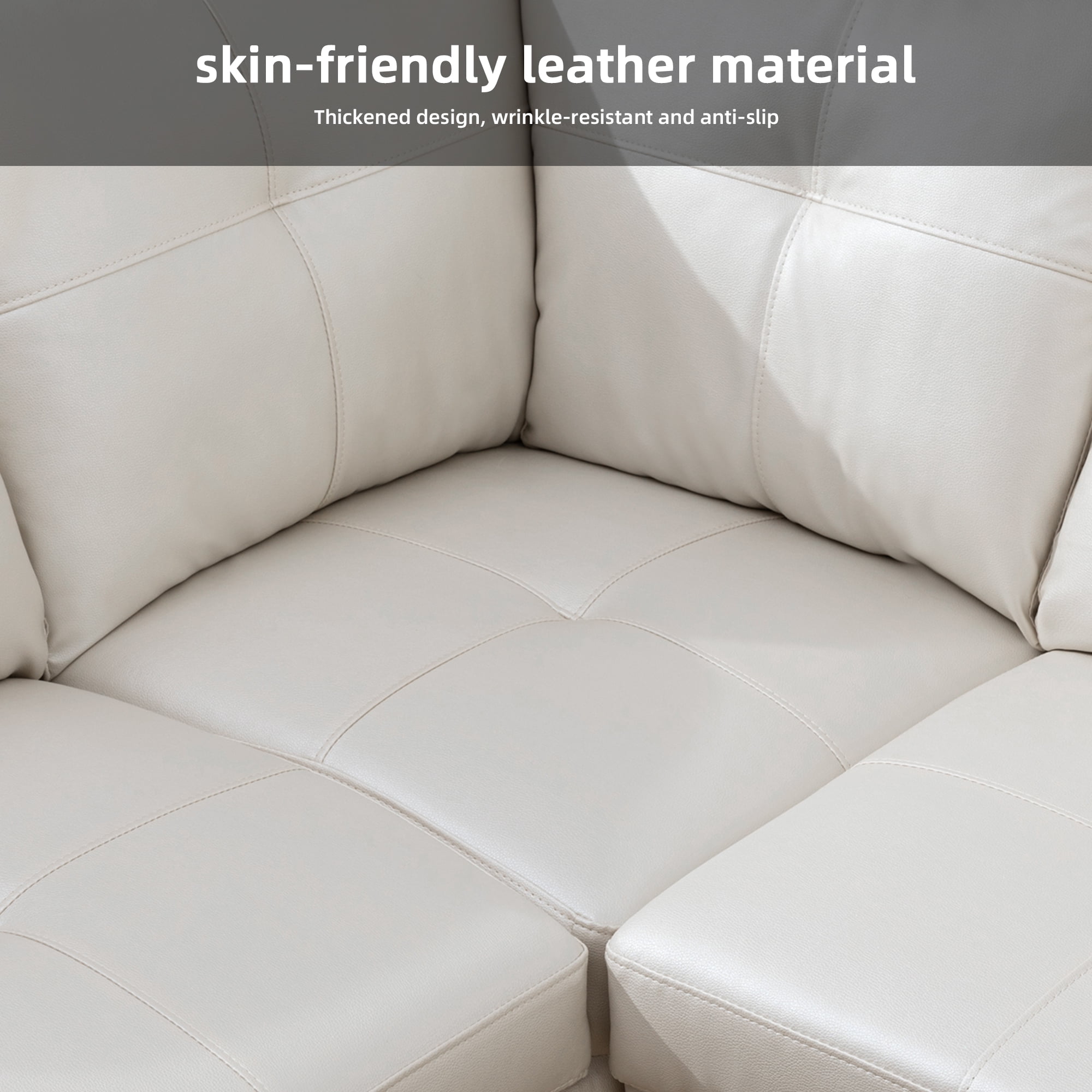 MAYEERTY 97.5" Faux Leather Sectional Sofa, 2-Piece Modular Couch Living Room Sofa Set without Ottoman, White (Right)