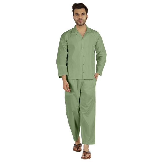 Inkmeso Ensemble de Pyjama Classique Uni en Coton, Pyjama Boutonné pour Hommes, 2 Pcs, Tenue de Nuit