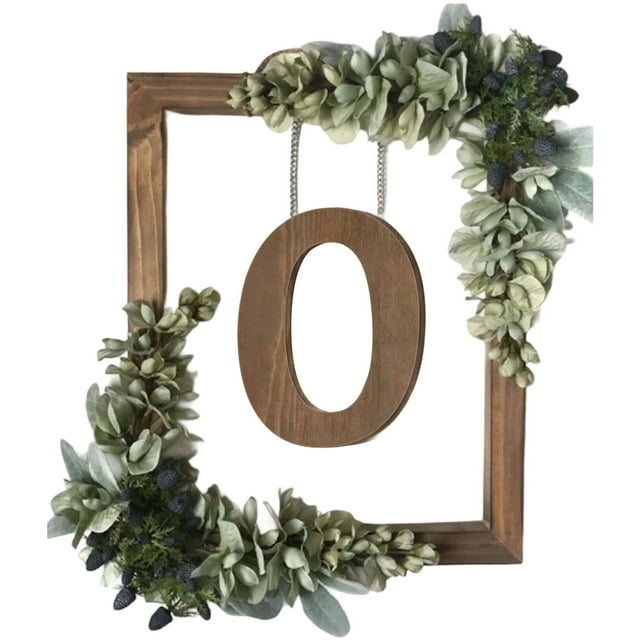 Hearth & Gear Wooden Alphabet Wreath For Wall Home Living Room Bedroom Decorative Letter Sign With Hook And Rope For DIY Word Display Ribbon Wreath Wreaths for Front Door All Seasons Grape for Crafts