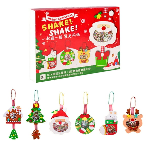 Mozhitti DIY Shaker Ornament Craft Kit 6 Cute 3D Holiday Ornaments To Make With Beads Glitter & Ribbon Perfect Craft And Families Tree Hanging Decorati