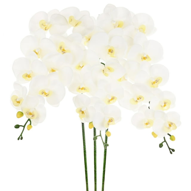 Uxcell 3-Pack Flores de Orquídea Artificial 9 Pétalos Grandes 37 Pulgadas Ramo de Seda Faux Phalaenopsis Orquídeas Falsas para el Hogar/Boda