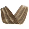 thumbnail image 3 of Sunny Weft Hair Extensions Dark Brown with Caramel Blonde Highlights Human Hair Sew in Extensions Brown Weft Hair Extensions Human Hair Brown Blonde Real Hair Bundle for, 3 of 9