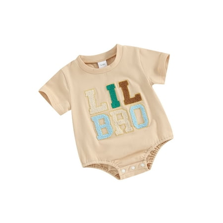 

Mioliknya Baby Boy Summer Romper Fuzzy Letter Embroidery Short Sleeve Bodysuit