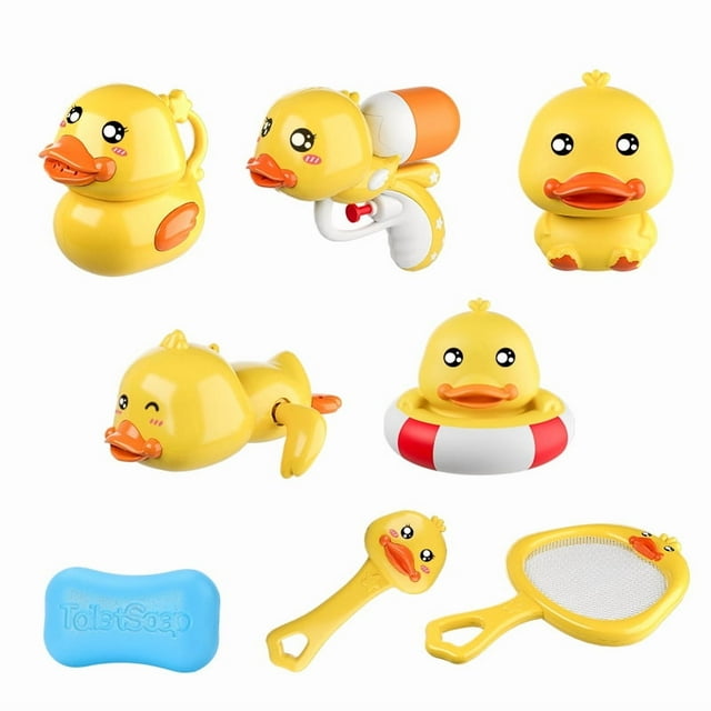 Baby bath water toy - 8 pcs Little Yellow Ducks Bath Toys Bathtub Toy for Toddlers Age 18 Months+ Kids ,Bath Pipes Toys for Boys and Girls Tub Water Toys with Color Box Birthday Gift