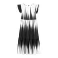 thumbnail image 5 of LNWUY Girls Fashion Striped Cotton Linen Midi Dress V Neck Elastic Waist A Line Dress Casual Flowy Ruffle Dresses with Pockets White 140, 5 of 5