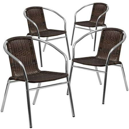 indoor outdoor 4pk rattan stack aluminum flash chair commercial restaurant dark brown furniture