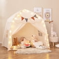 thumbnail image 2 of Gymax Kids Play Tent w/Flags & Globe String Lights for 3-12 Years Old Indoor Outdoor Beige, 2 of 10
