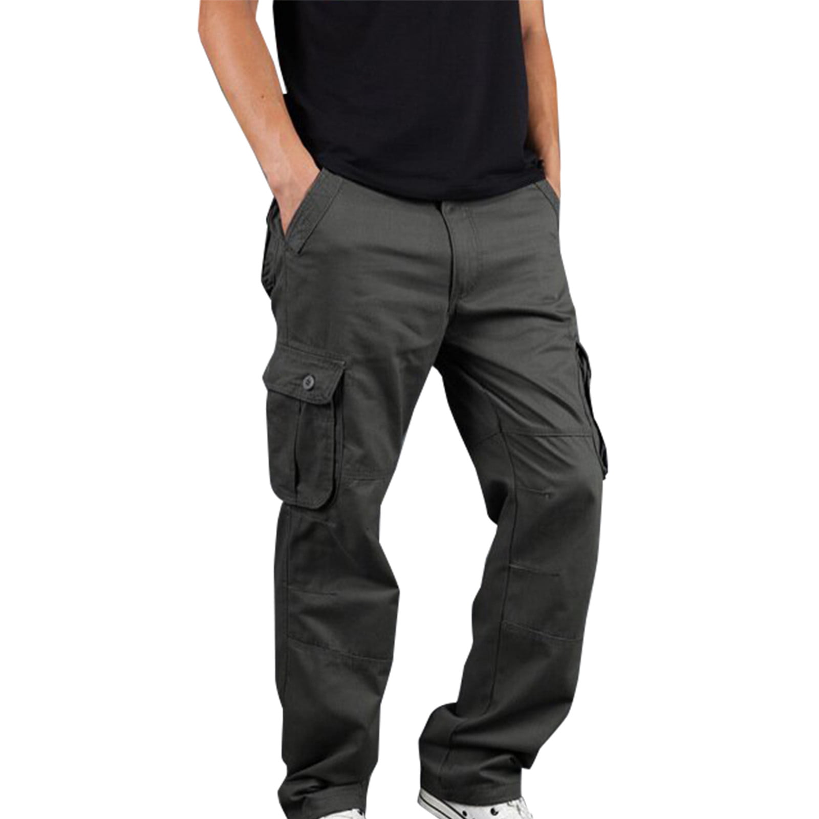 Men's Plus Size Cotton Multi-Pocket Wear-Resistant Overalls Cropped Trousers jsaierl Cotton Cargo Pants for Men 