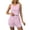 Pink, variant on Womens 2 Piece Pajama Set Short Sleeve Crewneck Cutout Top Side Slit Shorts Elastic Waist Summer Sleepwear