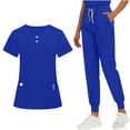 thumbnail image 4 of Scrubs for Women Set Fall Medical Uniform Stretch V-Neck Scrub Top Jogger Pant with Pockets Royal Blue M, 4 of 6