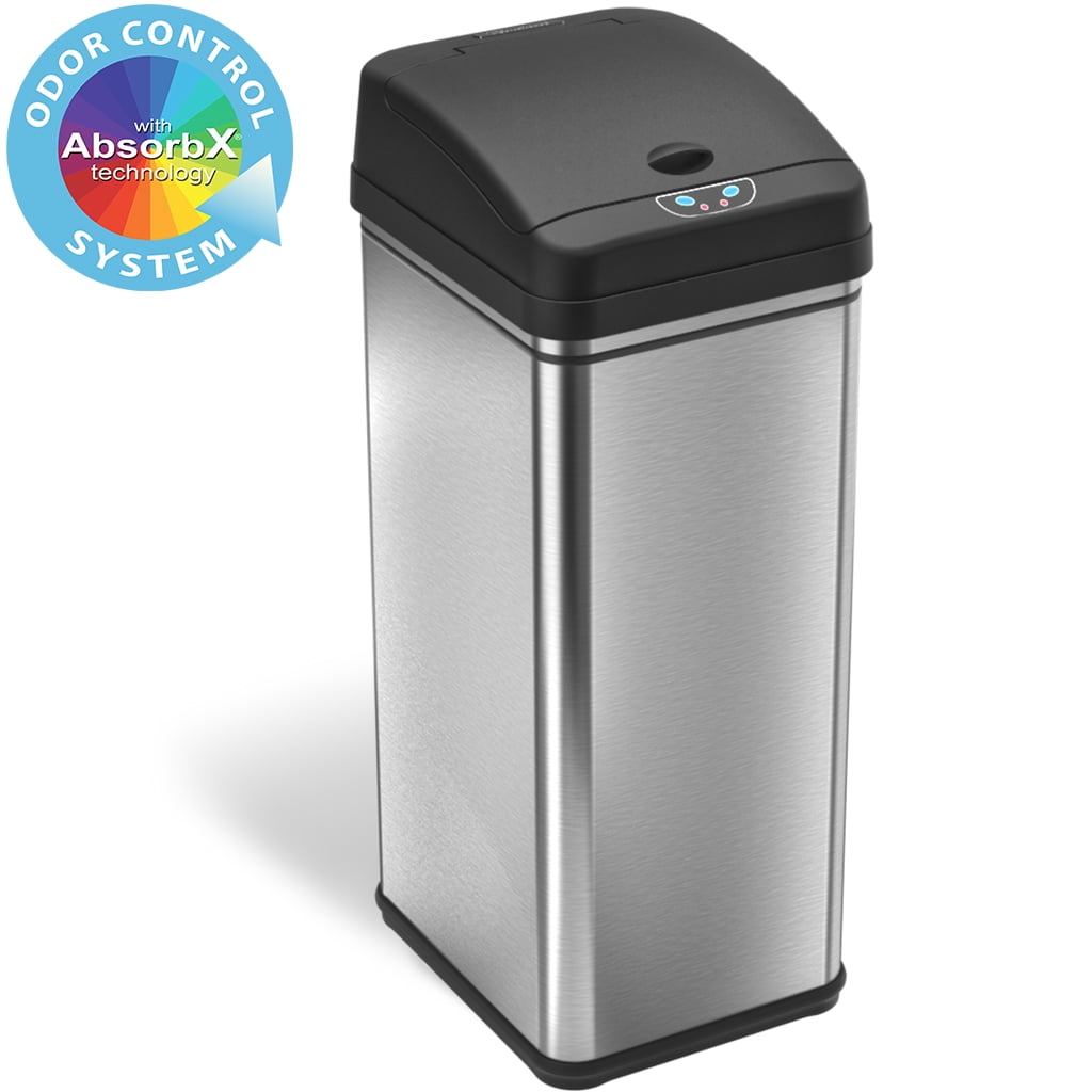 iTouchless Stainless Steel Sensor Trash Can with AbsorbX Odor Control System Silver 13 gal. (DZT13) 