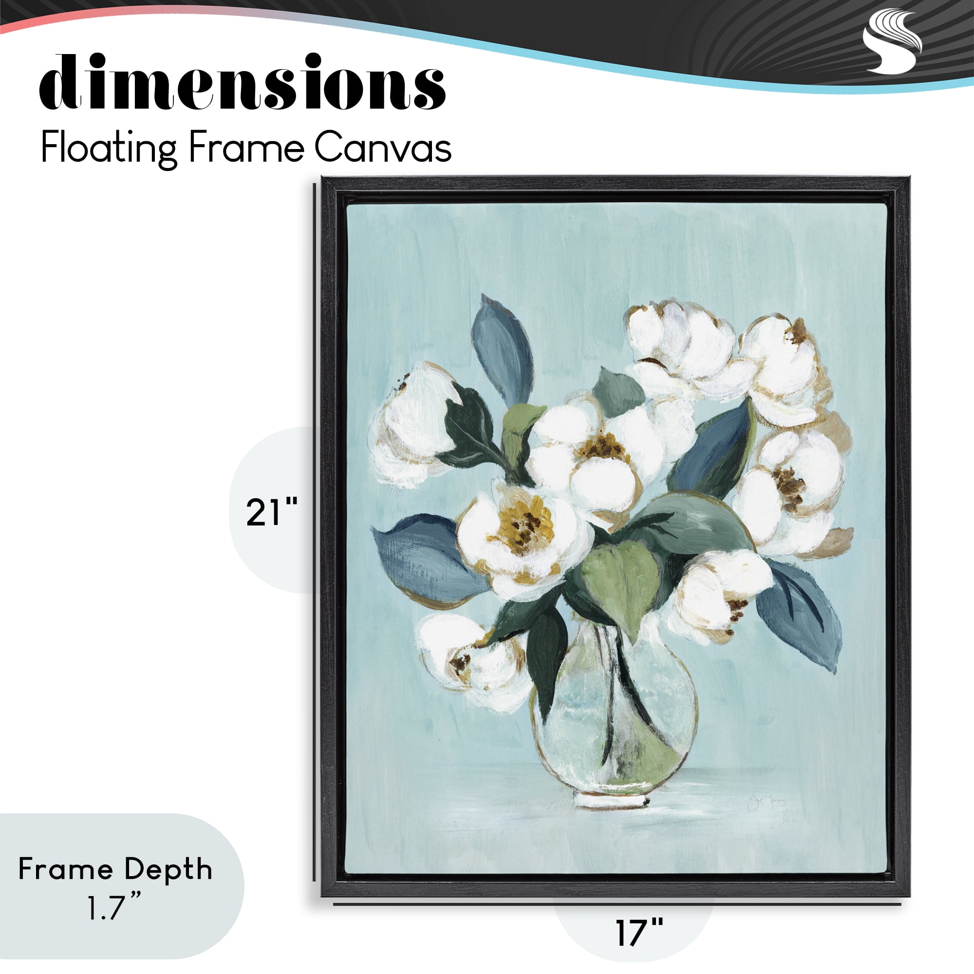 Stupell Industries Magnolia Arrangement over Blue Black Framed Floater Canvas Wall Art, design by Janet Tava