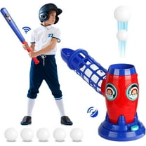 RC Baseball Pitching Machine Set Electronic with Remote Control Bat and 5 Balls for Kids Ages 3-12