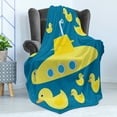 thumbnail image 4 of Rubber Duck Soft Flannel Fleece Throw Blanket, Duckies Swimming in the Sea a Submarine Kids Party Nautical Print, Cozy Plush for Indoor and Outdoor Use, 70" x 90", Navy Blue, by Ambesonne, 4 of 5