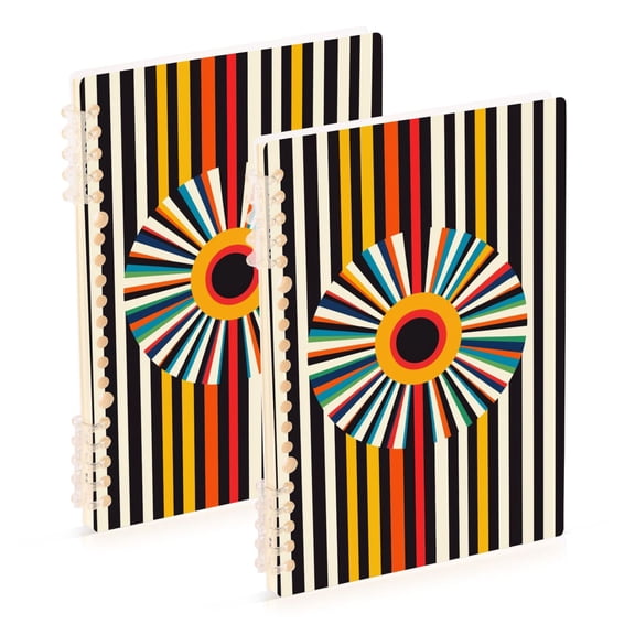 FORMRS 1-Subject Spiral Notebook 8" x 5" College Ruled 60 Refillable Sheet A5 Hard Cover, 2 Pack, Geometric Stripes