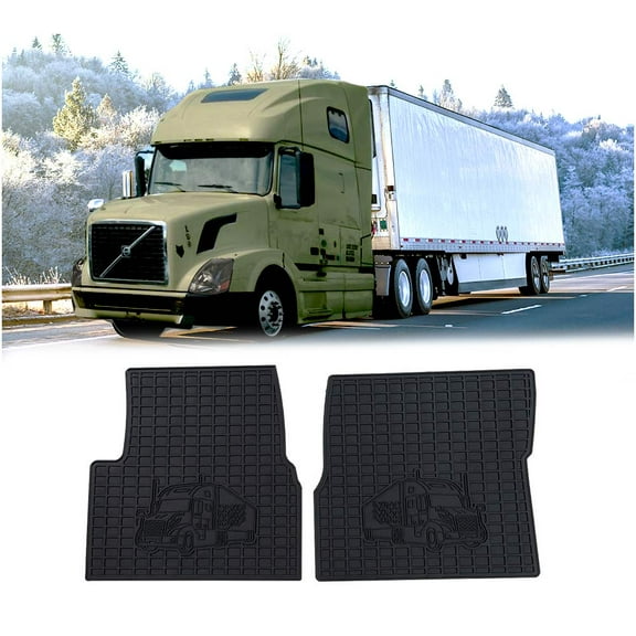 Black Heavy Duty Truck Floor Mat Compatible w/ VNL 2003-2014, VT 2003-2014 - Non Slip, Latex, Rubber Semi Truck Floor Mats 2-Pcs Set
