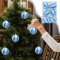 Twfbrm 6 Pcs Christmas Balls Ornaments for Xmas Tree, 2.36" Blue and White Striped Decorative Ball Pendants, Shatterproof Xmas Tree Hanging Baubles Christmas Decorations for Party Wedding Holiday