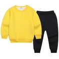 thumbnail image 2 of Wuxian Toddler Kids Boys Fall Winter Basic Clothes Sets Casual Crewneck Cute Pattern Long Sleeve Pullover Sweatshirt And Sweatpants 2 Piece Loose Fit Warm Outfits,YE1,3-4T, 2 of 3