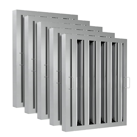 HAN'KITCHEN'LON'S Stainless Steel Commercial Kitchen Hood Filter, UL/NSF Listed, 15.5 W x 19.5 H, 4-Groove Range Hood Filters (5-Pack) for Restaurant Exhaust Hoods