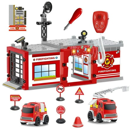 Fire Truck Take Apart Toys City Fire Station Playset Parking Garage Toys with Light & Sound Pretend Play for Boys (Best Truck Parking Games)