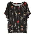thumbnail image 3 of Graphic Tees for Women T-Shirts Women's Oversized T-Shirt with Batwing Sleeves Short Sleeve Tops Black S, 3 of 4