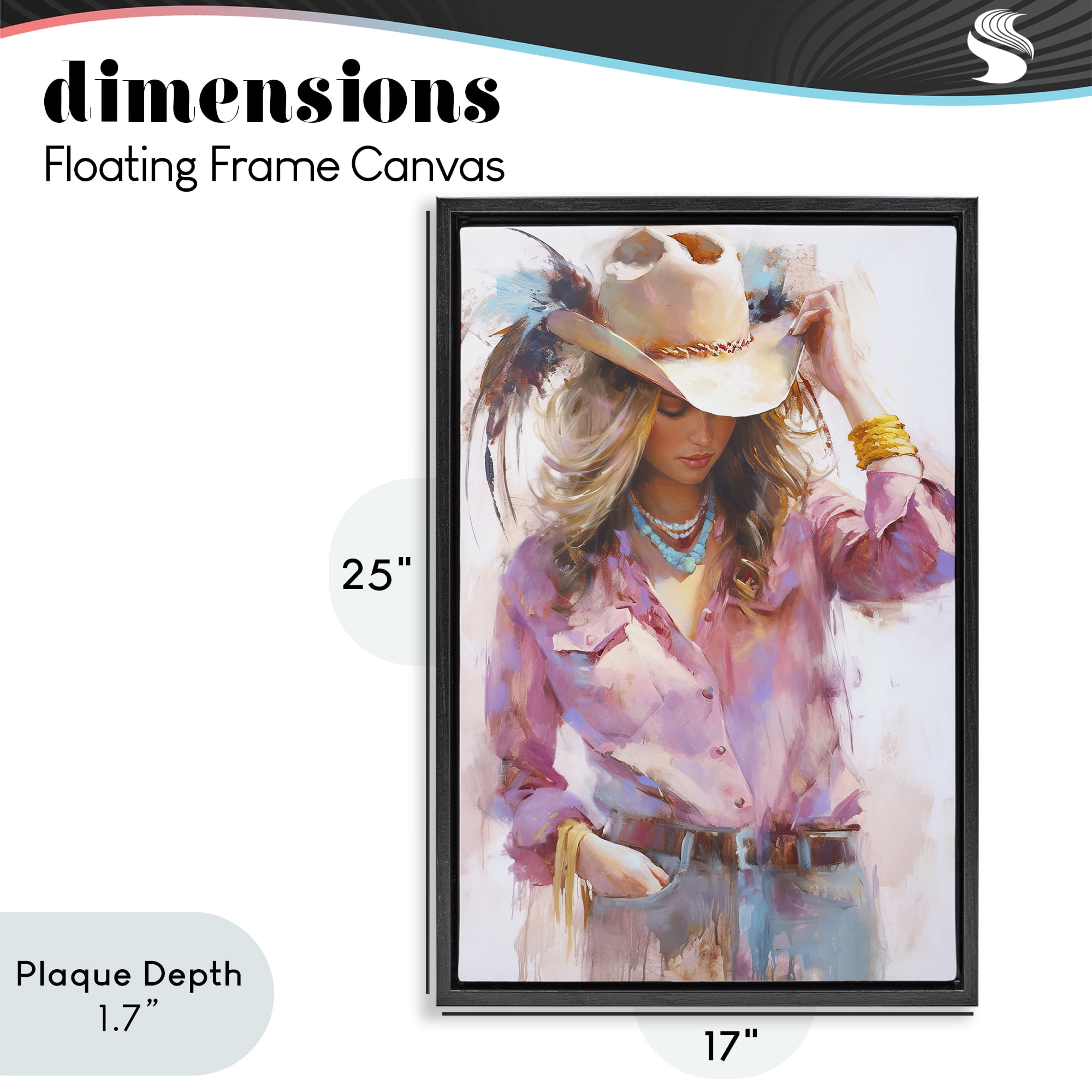 Stupell Industries Cowgirl Hat Reflections Black Framed Floater Canvas Wall Art, design by Tina LeCour