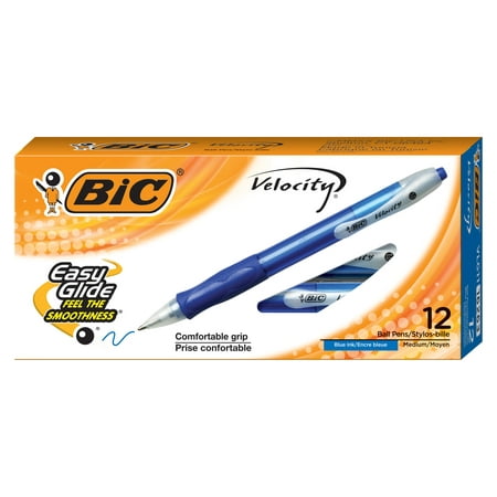BIC Velocity Retractable Ball Pens, Medium Point (1.0 mm), Blue, 12-Count