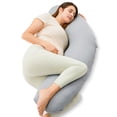 thumbnail image 1 of Almohada de embarazo Momcozy en forma de J con funda de refrigeración, color gris oscuro, 1 of 8