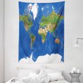 thumbnail image 1 of World Tapestry, Geography Cartography Theme Continents Vegetation Nature Oceans Icy Cold Lands, Wall Hanging for Bedroom Living Room Dorm Decor, 60W X 80L Inches, Blue Green White, by Ambesonne, 1 of 2