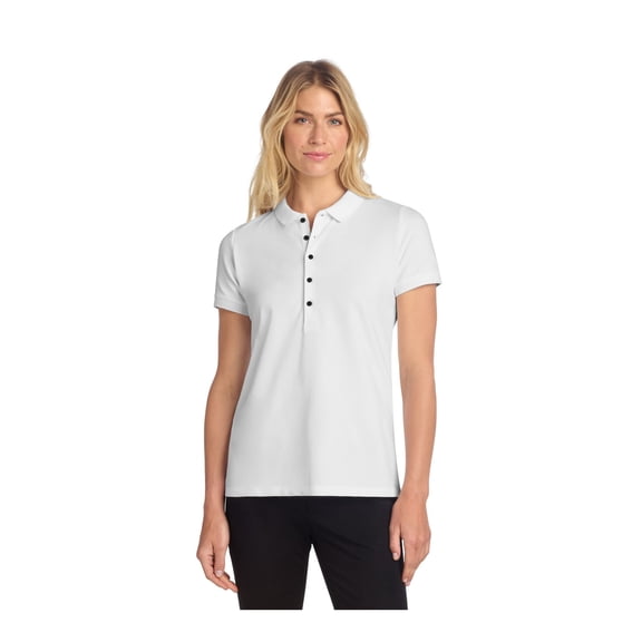 MERCER METTLE Women's Stretch Heavyweight Pique Polo | Short Sleeve Collared Shirt for Women, Moisture Wicking Work Top - White XS