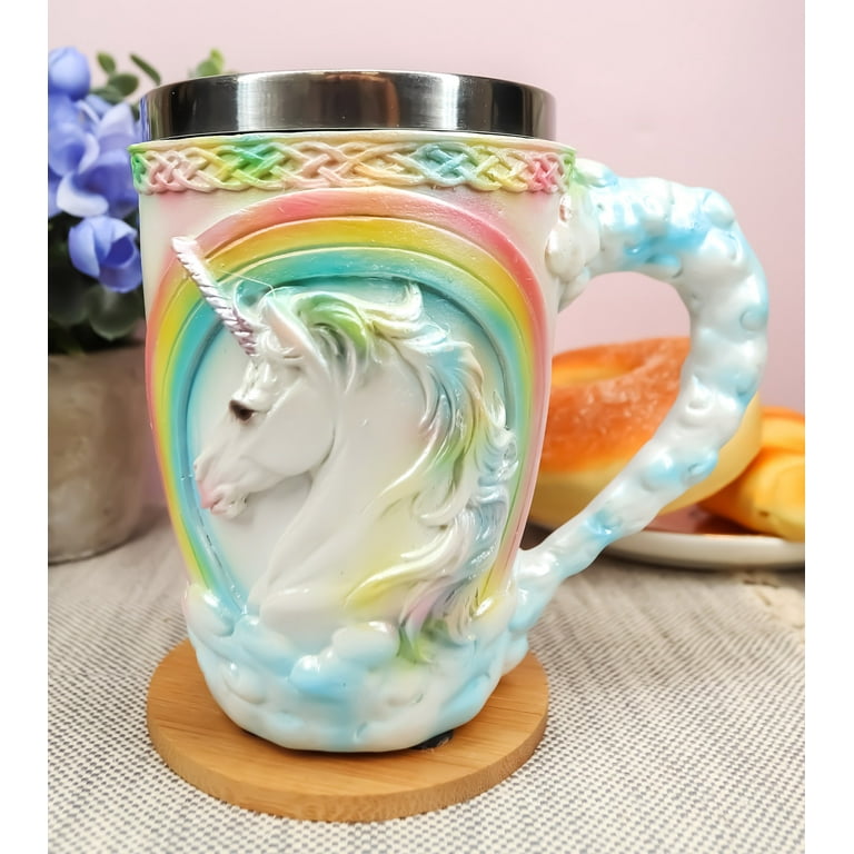 Ebros Sacred Rainbow Unicorn Mug 12oz Celtic Knots Rim Tankard