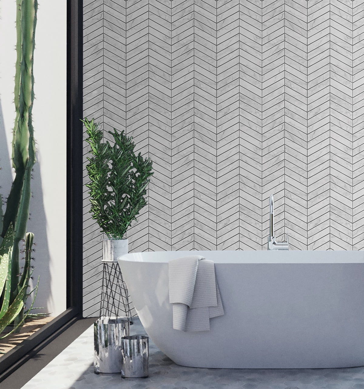 Lillian August Marbled Chevron Peel and Stick Wallpaper