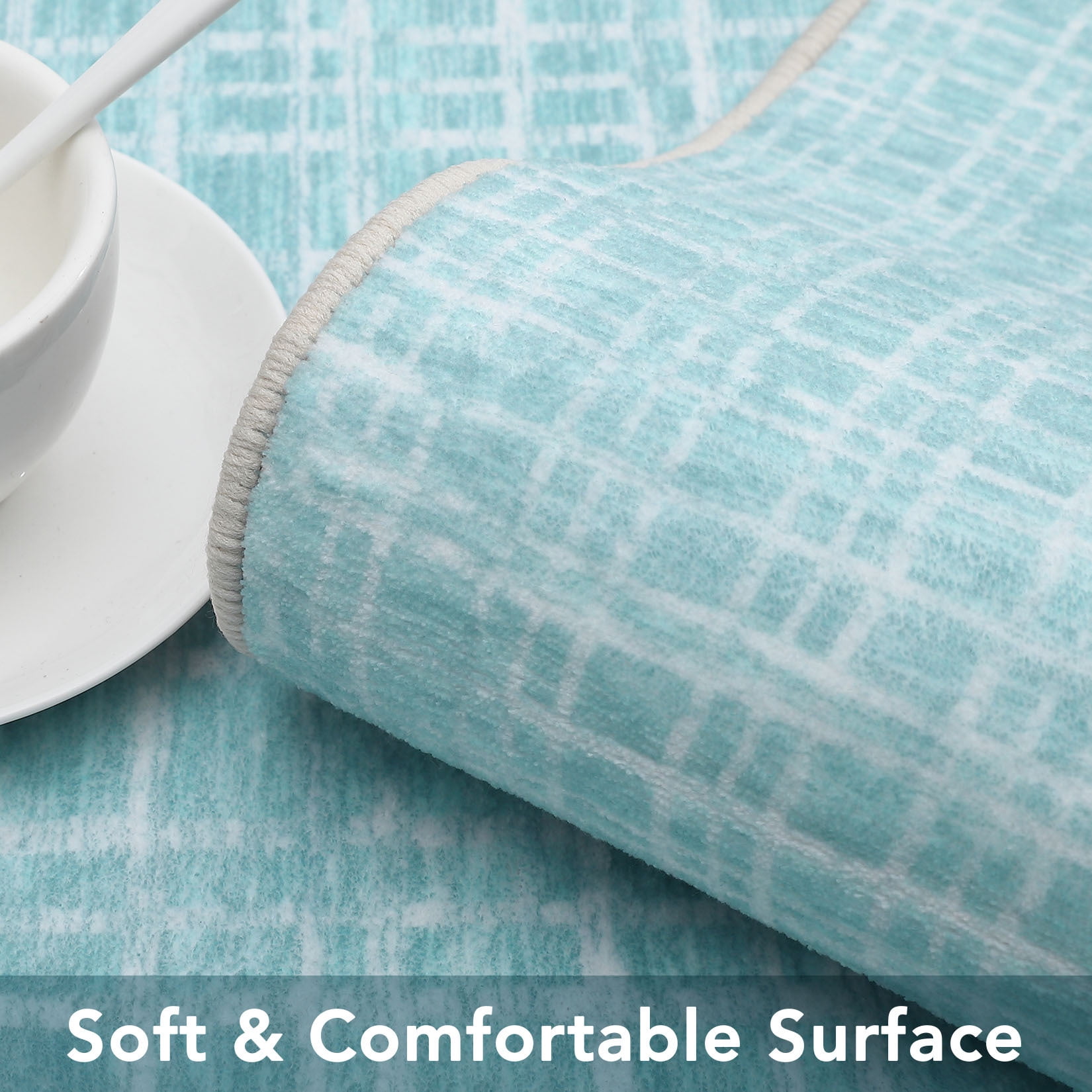 Aoile 5' x 7' Washable Area Rug, Modern Plaid Rug, Soft Faux Wool Rug Non-slip Low Pile Accent Small Rug for Bathroom Bedroom Kitchen Laundry, Mint
