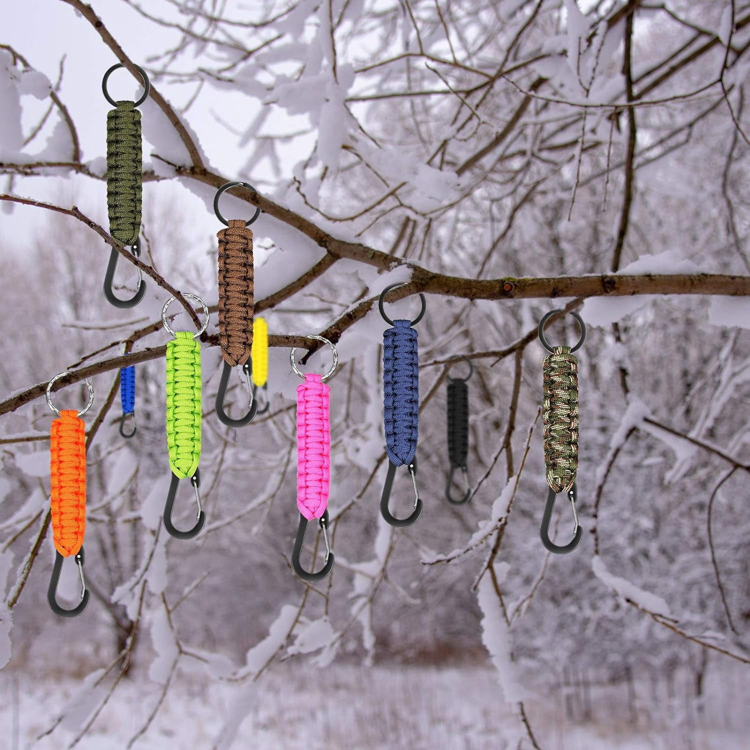 ABCISI 10 Pcs Colorful Paracord Keychain with Carabiner, Quick Release Keychain Clip Ring, Braided Lanyard for Keys Backpack Paracor, Heavy Duty Hook for Outdoor Survival Camping Hiking