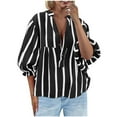 thumbnail image 2 of Cxenplz Womens Puff Sleeve Babydoll Tops Summer V Neck Striped Blouse Cute Casual Loose Fit Flowy Shirts, 2 of 6